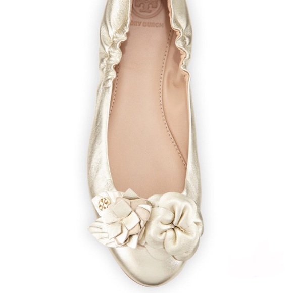 Tory Burch Shoes - Tory Burch Blossom Reva Gold Flats Size 7